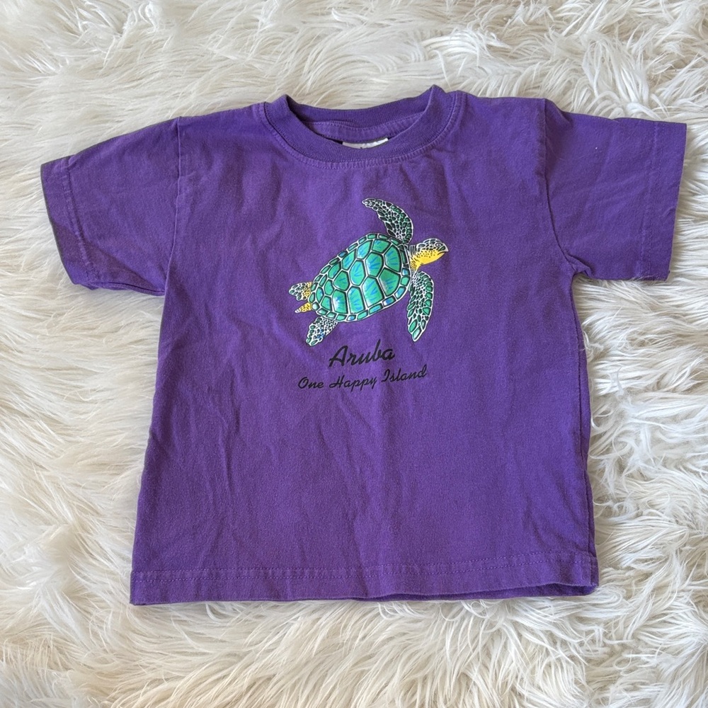 Purple Aruba Kids Tee with Turtle Design